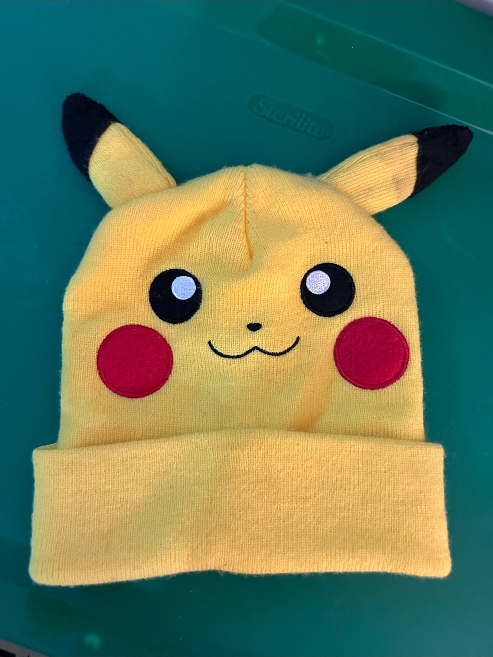 Pokemon Pikachu Yellow Red Black Knit Beanie Hat